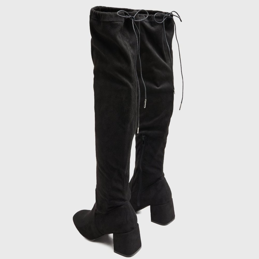 Black Faux Suede Over the Knee Block Heel Boots